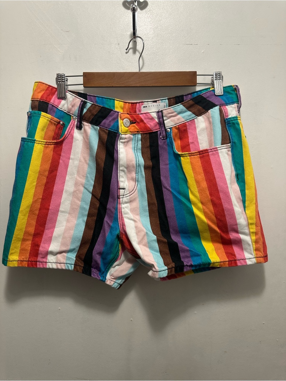 ASOS Design Rainbow Pride Striped Denim Shorts Men’s 36 Colorful LGBTQ+
